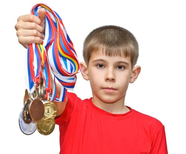 stock image Boy-athlete with medals