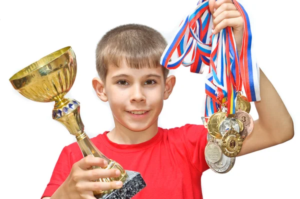 Хлопчик спортсмен з медалі — стокове фото