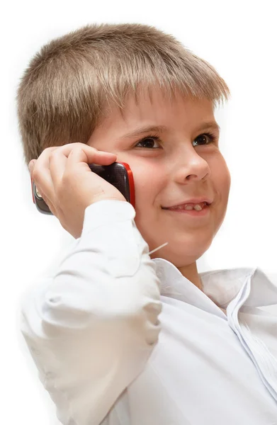 Een jongen met een mobiele telefoon — Stockfoto