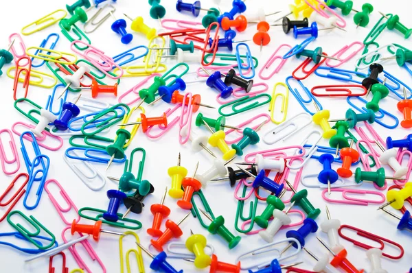Colored paper clips and pins — Stock Photo, Image