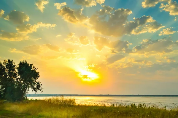 stock image Summer, river, sunrise