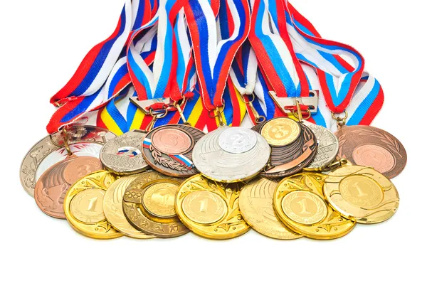 Медалі спортивні Російської Федерації. Ізольовані на білий фонової м Ліцензійні Стокові Зображення