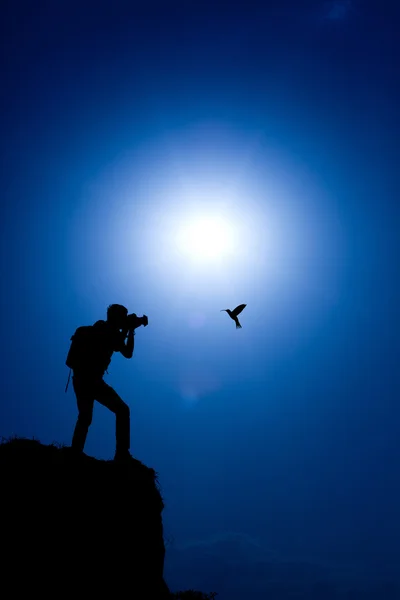 Fotógrafo hacer una foto de un colibrí — Foto de Stock