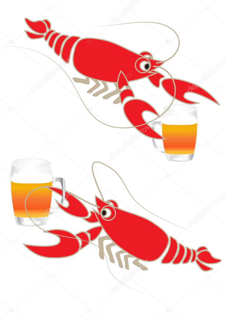 Crayfish with beer. Vector illustration.