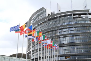 European parliament and flags of the european nations clipart