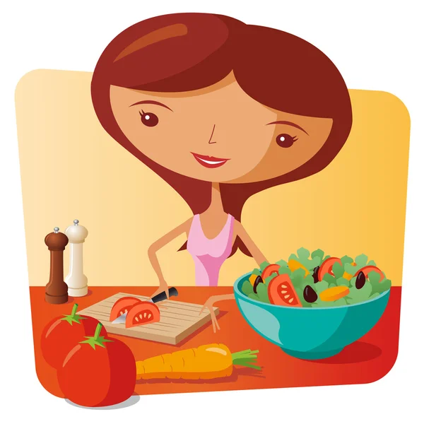 Donna che fa insalata — Vettoriale Stock