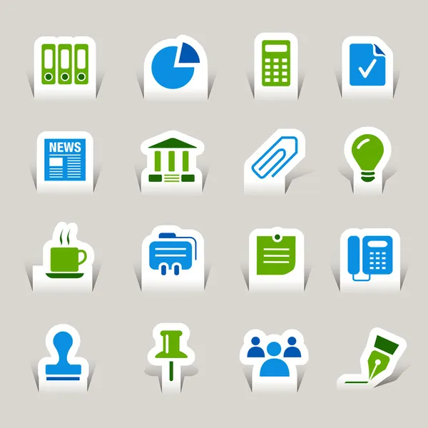 Paper Cut - Office and Business icons — Stock Vector