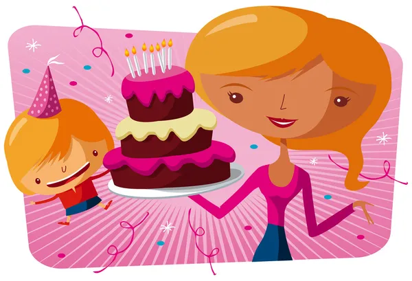 Grattis på födelsedagen - stor tårta — Stock vektor