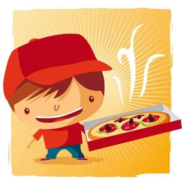 Chłopiec dostawy pizzy — Wektor stockowy
