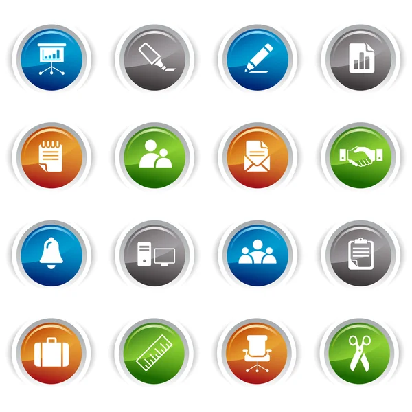 Botones brillantes - Iconos de oficina y de negocios — Archivo Imágenes Vectoriales