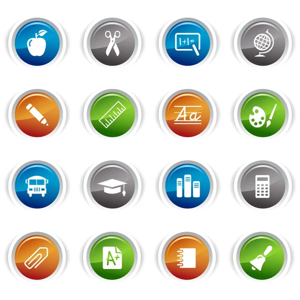 Botones brillantes - Iconos escolares 01 — Vector de stock