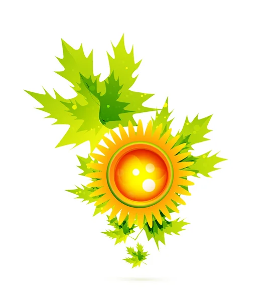 Sole con foglie. Concetto natura — Vettoriale Stock