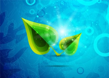 Green vector leaves on blue background clipart