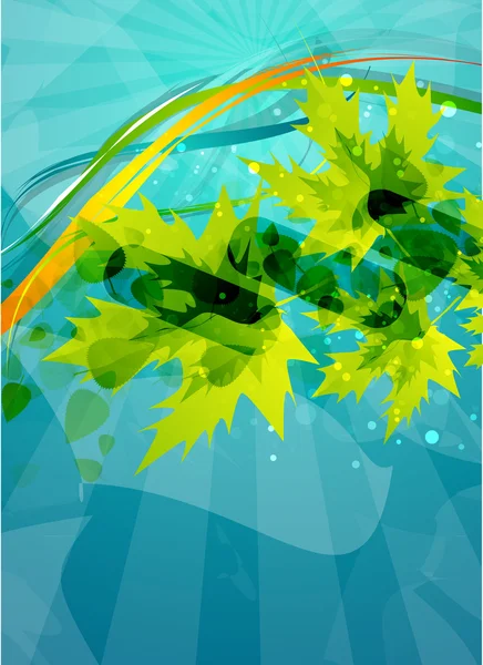 Green vector leaves on blue background — Stock Vector