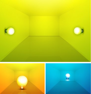 Shiny colored empty interioir with light bulb clipart