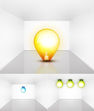 Shiny empty interioir with light bulb clipart