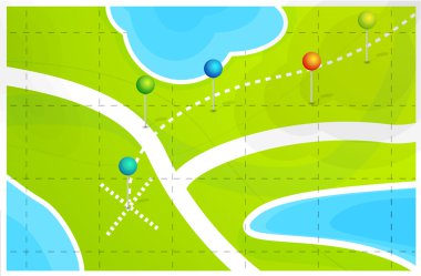 Vector map with location pointers clipart