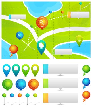 Vector map with location pointers clipart