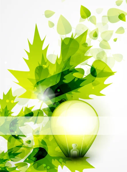 Лампочка і зелене листя концепція природи — стоковий вектор