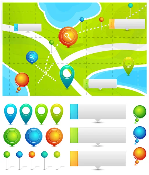 Carte vectorielle avec pointeurs de localisation — Image vectorielle