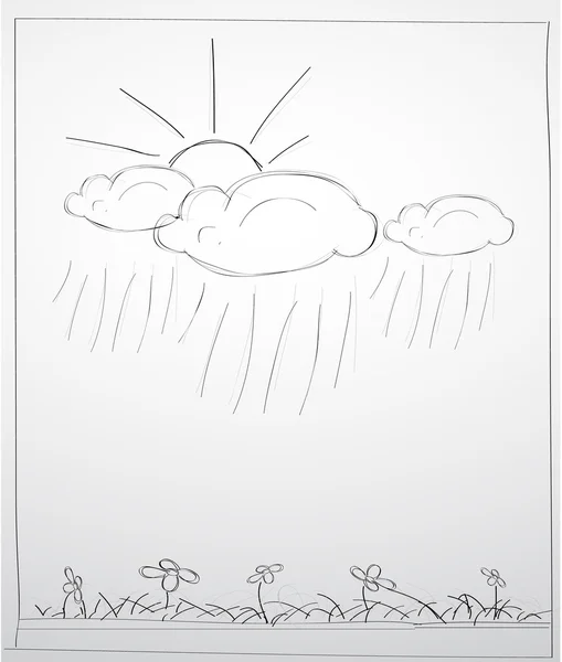 Vektor kézzel rajzolt felhő és a sun — Stock Vector