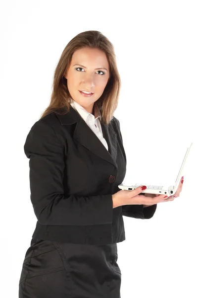 Affärskvinna med laptop — Stockfoto