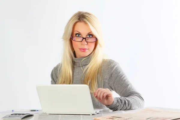 stock image The business woman behind work