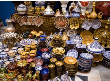 Souvenir shop in the medina of Essaouira, Morocco clipart