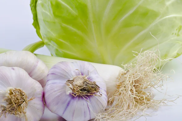 Garlic, cabbage, leek — Stock Photo, Image