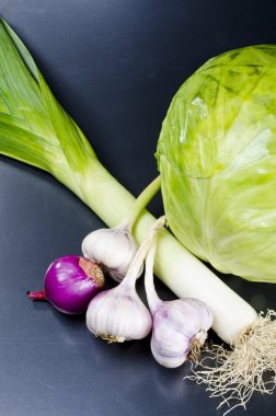 Garlic, cabbage, leek clipart