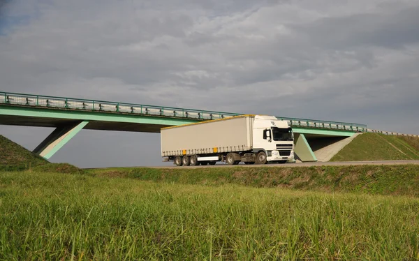 Een vrachtwagen op de snelweg. — Stockfoto