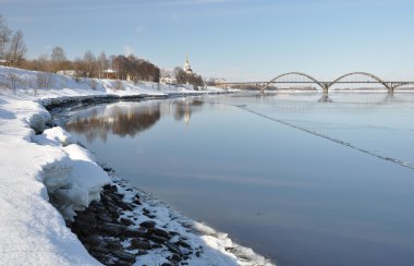 View of the bridge in Rybinsk. clipart