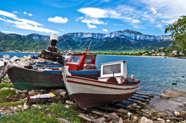 Fishing boats on thassos clipart