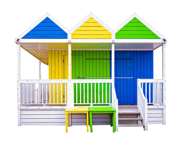 Colorful, wooden beach huts isolated on white — Zdjęcie stockowe