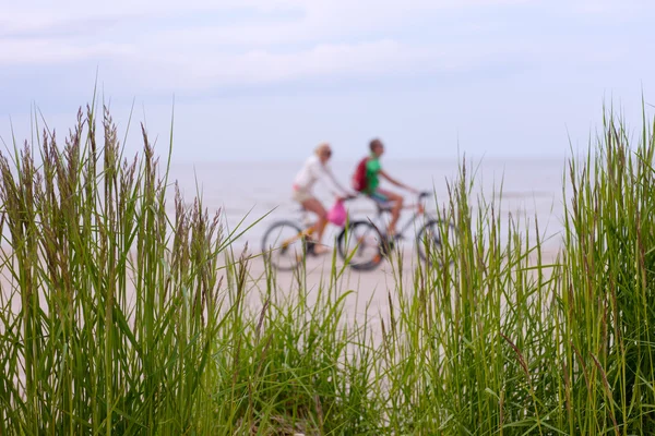 stock image Couple on a bike ride along the beach