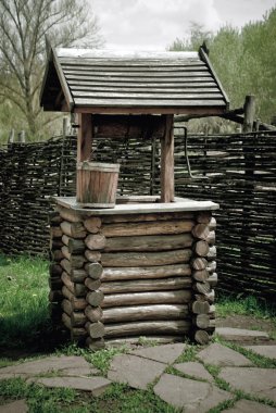 Old wooden well water clipart