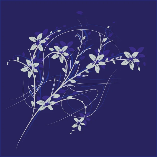Zweig mit Blumen vor blauem Hintergrund — Stockvektor
