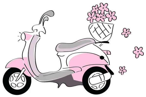 Розовый скутер с цветами — стоковый вектор
