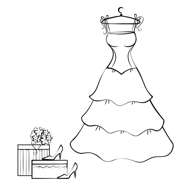Kleiderständer mit Hochzeitskleid — Stockvektor
