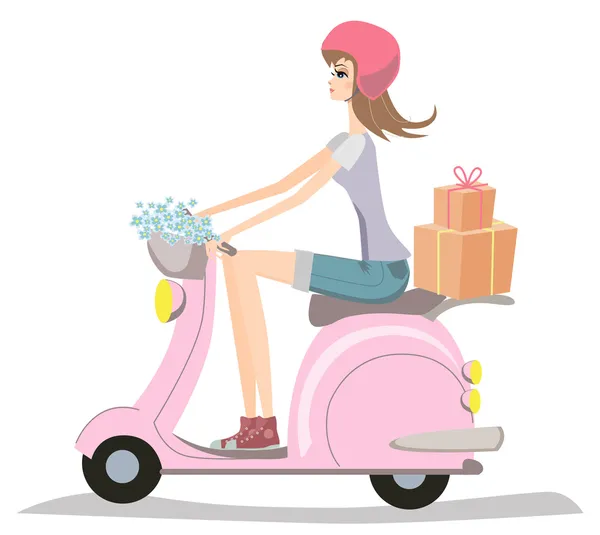 Chica montando un scooter — Archivo Imágenes Vectoriales