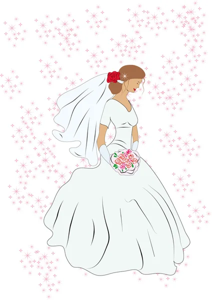 Mariée avec bouquet de fleurs — Image vectorielle