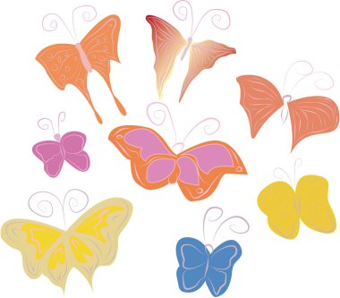 Animated children's hand-drawn butterflies clipart