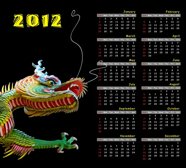 2012 kalender och dragon — Stockfoto