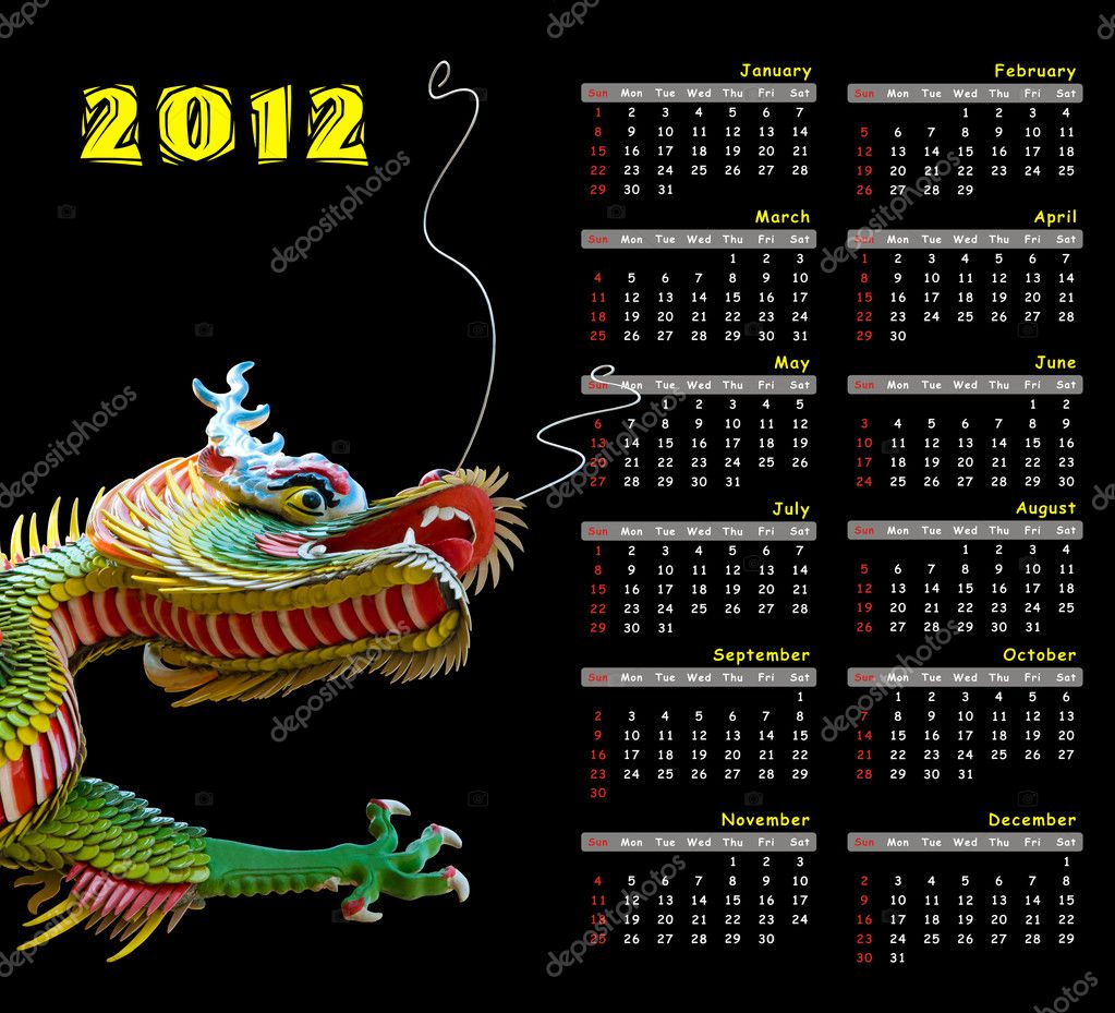 2012 calendar and dragon — Stock Photo © joneshon #6442408