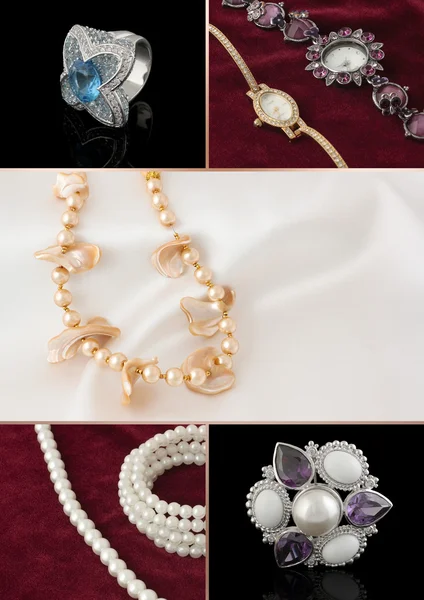 Collage de joyería hecho de cinco fotos — Foto de Stock