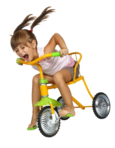 Девушка водит быстрый велосипед — стоковое фото