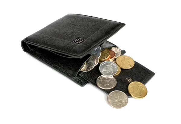 Opened wallet with coins — Stock Photo, Image