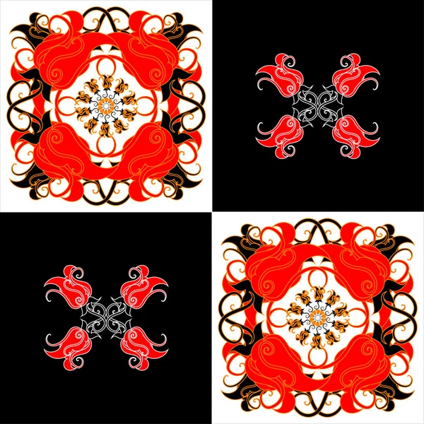 Fyrkantiga dekorativa mönster med ros — Stock vektor