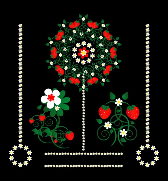 Fragola con ornamento di fiori — Vettoriale Stock