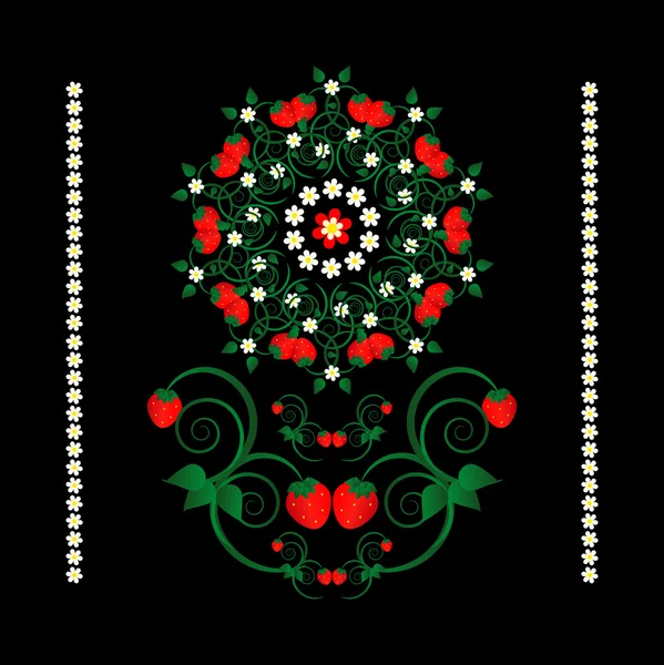 Клубника с цветами украшения — стоковый вектор